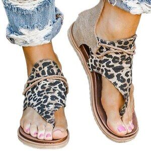 JUTI - White & Black Leopard Rope-Accent Sandal